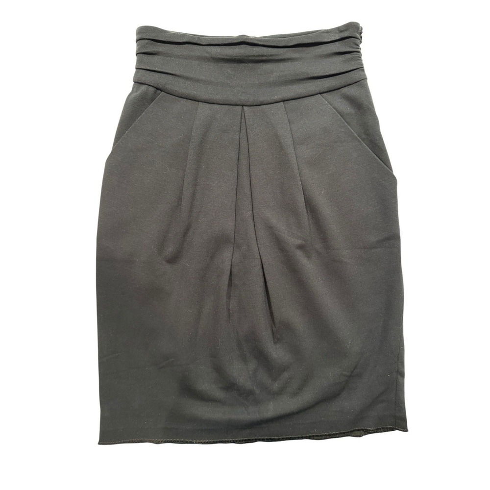 BCBGMAXAZRIA Black High Waisted Pleated Tulip Pencil Skirt XS Ponte Knit Pocket